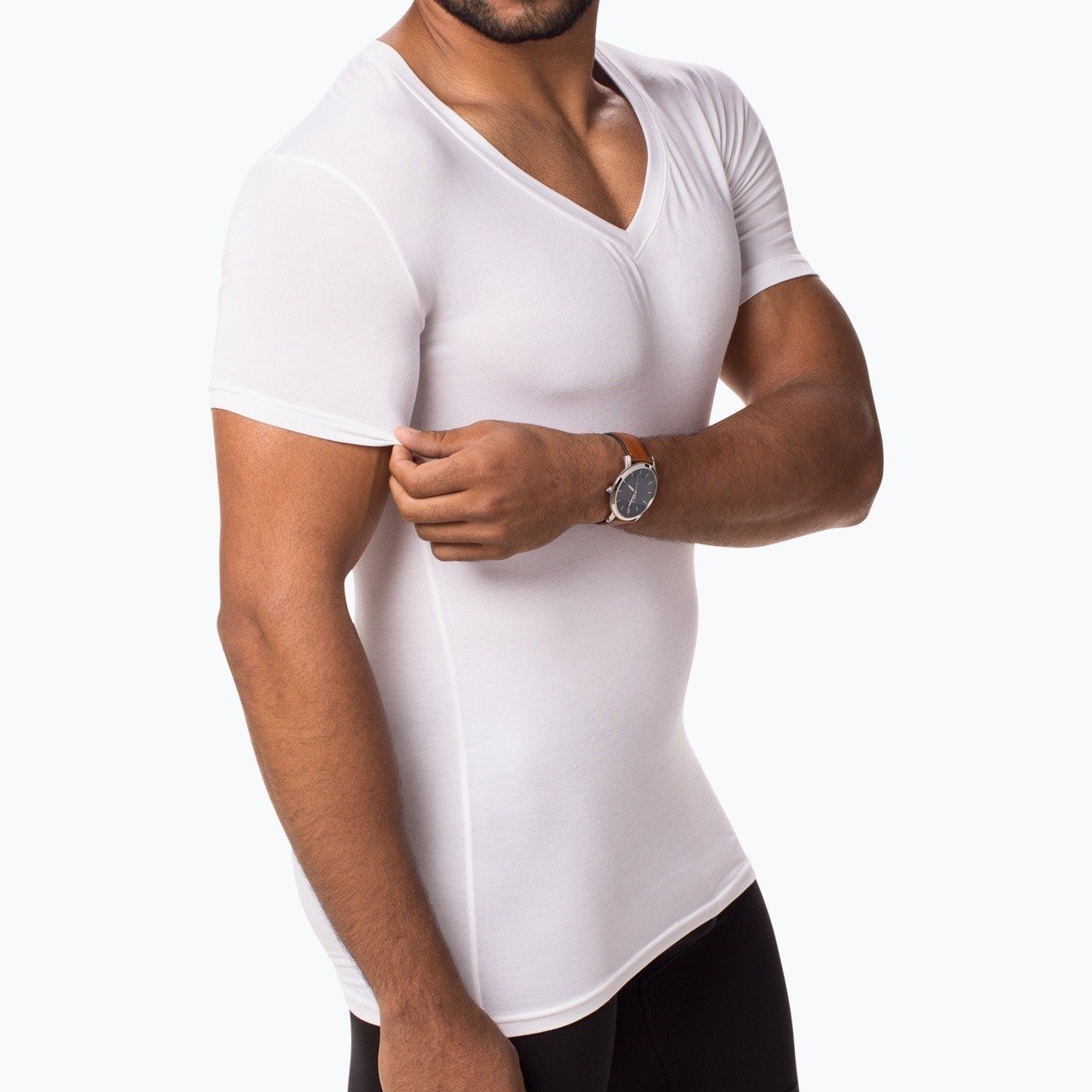 White V Neck Undershirt – Studio – Armen front angle